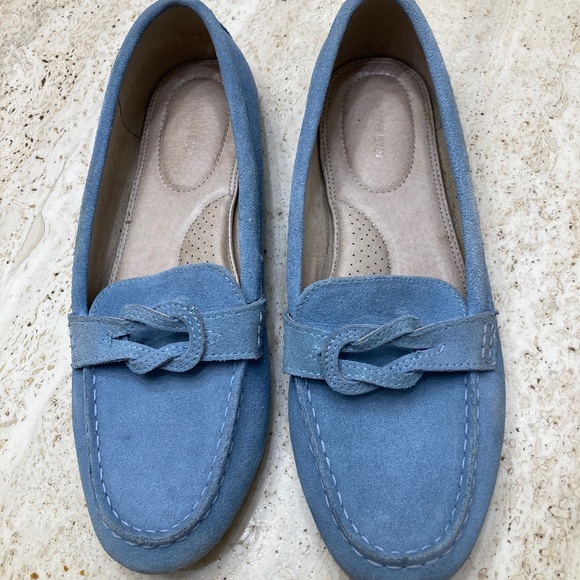 Lands' End light blue suede leather loafer shoes - Picture 1 of 7